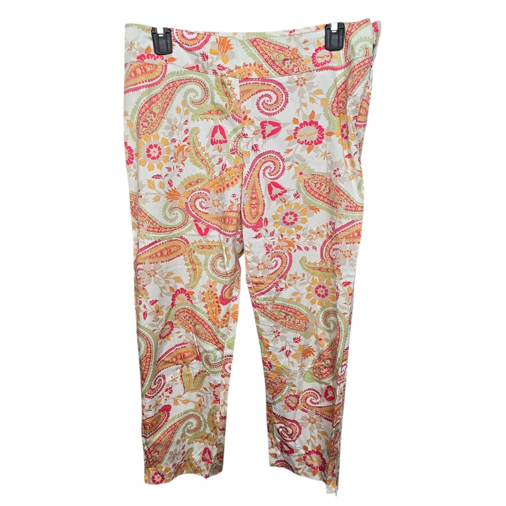 Herman Geist Paisley Prnt Cotton Spandex Cropped Pant Sz 6 Women's Elastic Waist